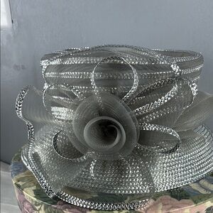 Elegant Silver Women's Hat with Floral Accent